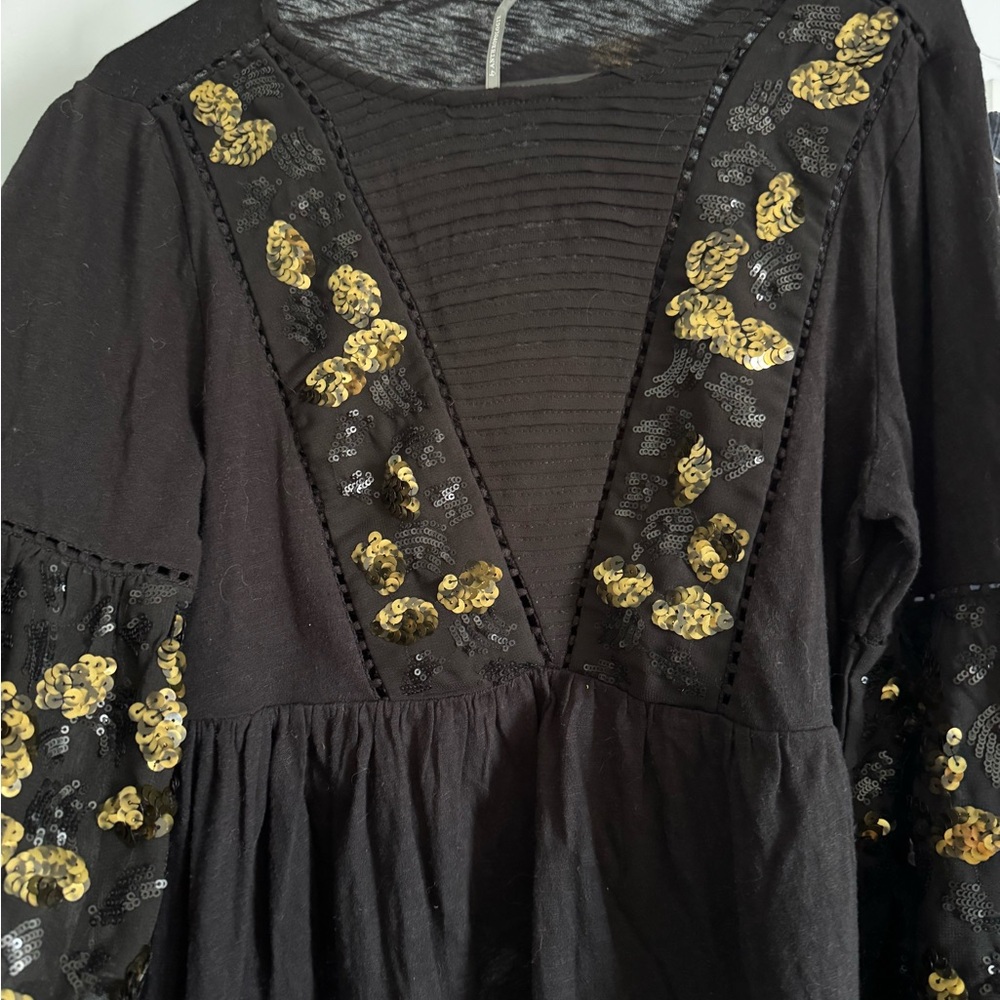 Anthropologie Black  sequined blouse